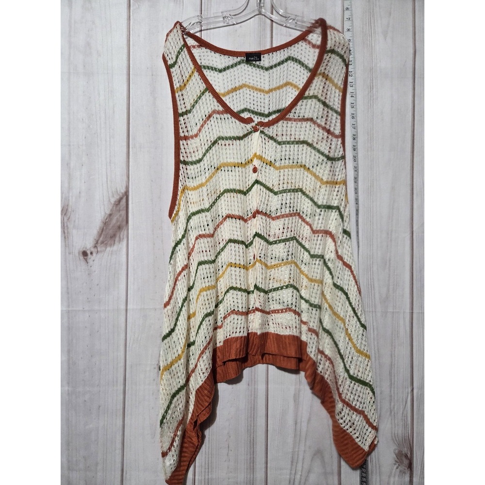 Rue 21 Sweater Womens XL Chevron Knit Asymmetrical Hem Crochet Boho Pullover USA